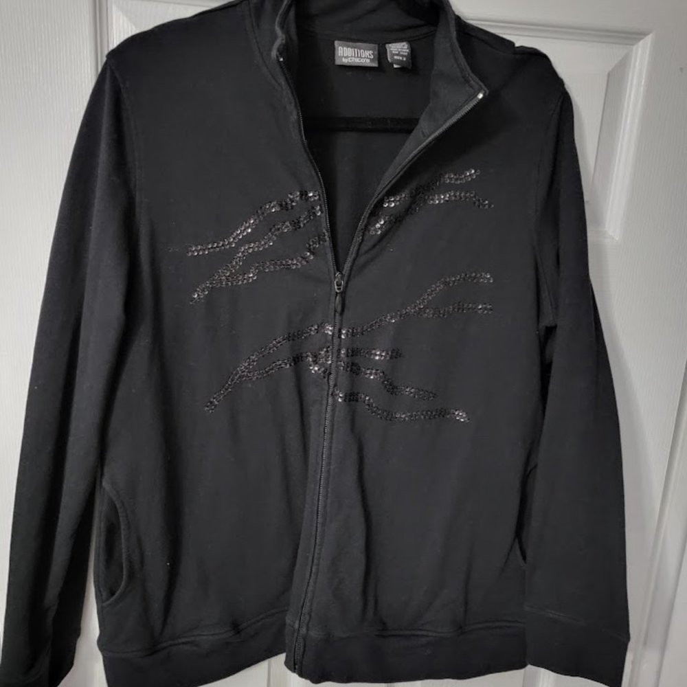 Black Chico's zip up sweatshirt with bling Size 2